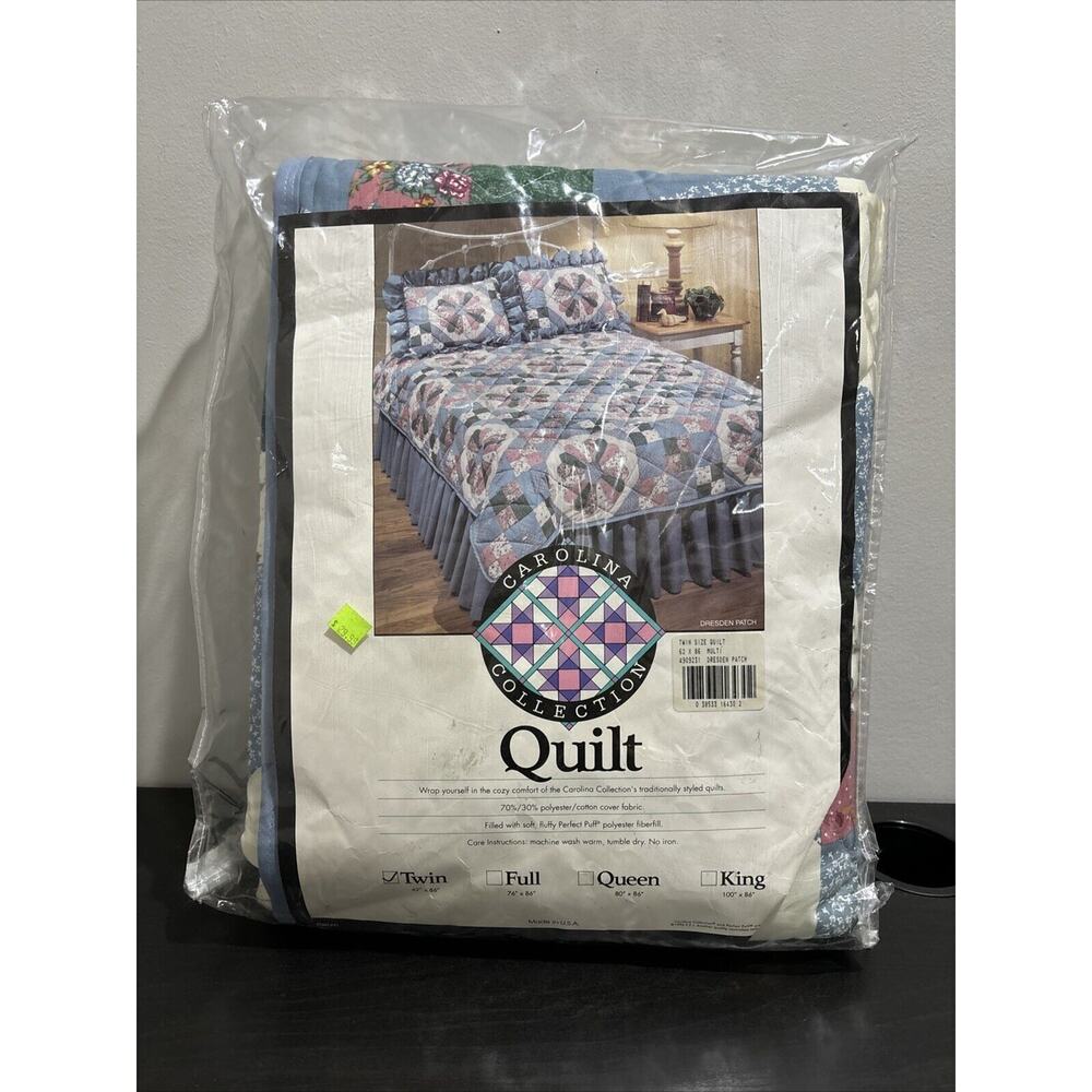 Vintage NEW Twin Quilt Bedspread Carolina Collection Dresden Patch 62”x86”